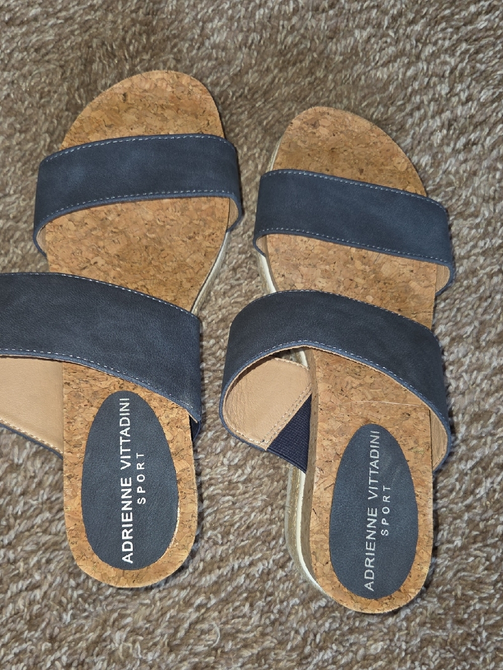 Adrienne Vittadini Slate Blue Double-Strap Cork Slide Sandals
